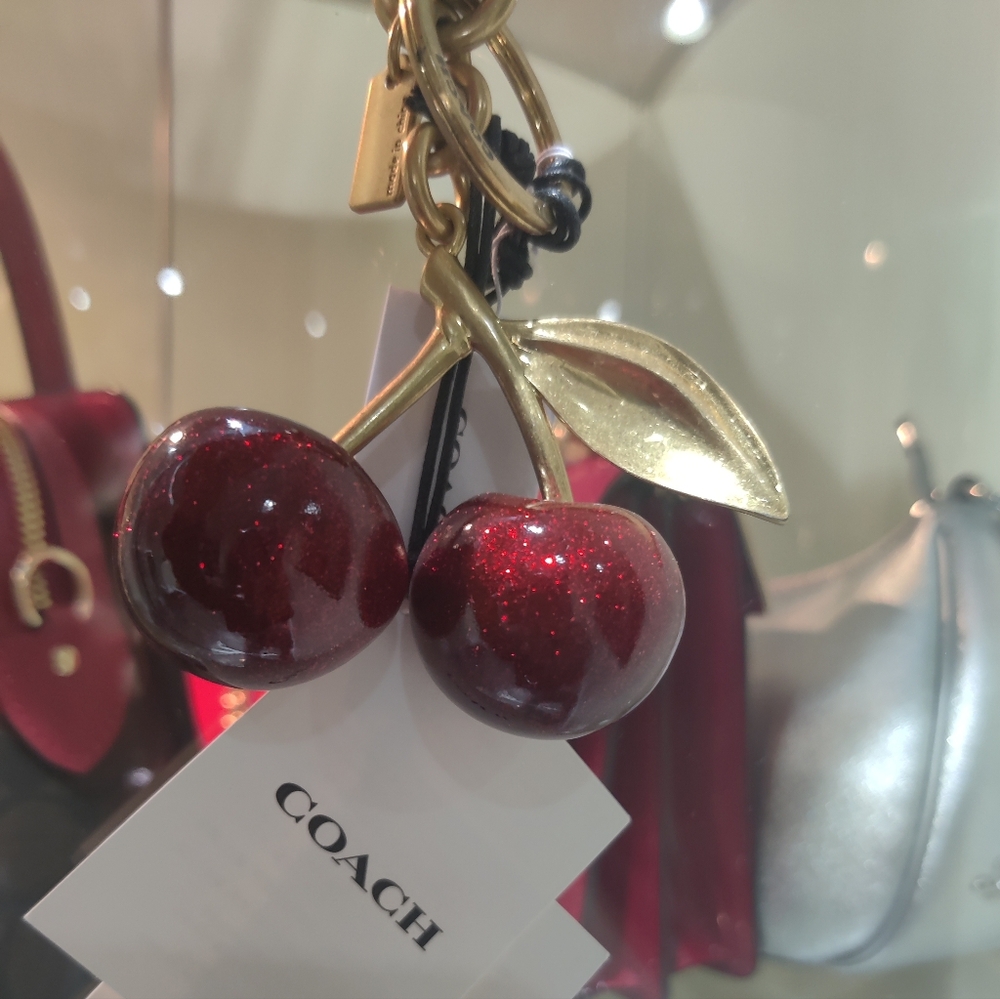 New! Sweet Red ♥️ Coach Cherry 🍒 Bag Charm, style #77840 in Gold/Red - Picture 2 of 6